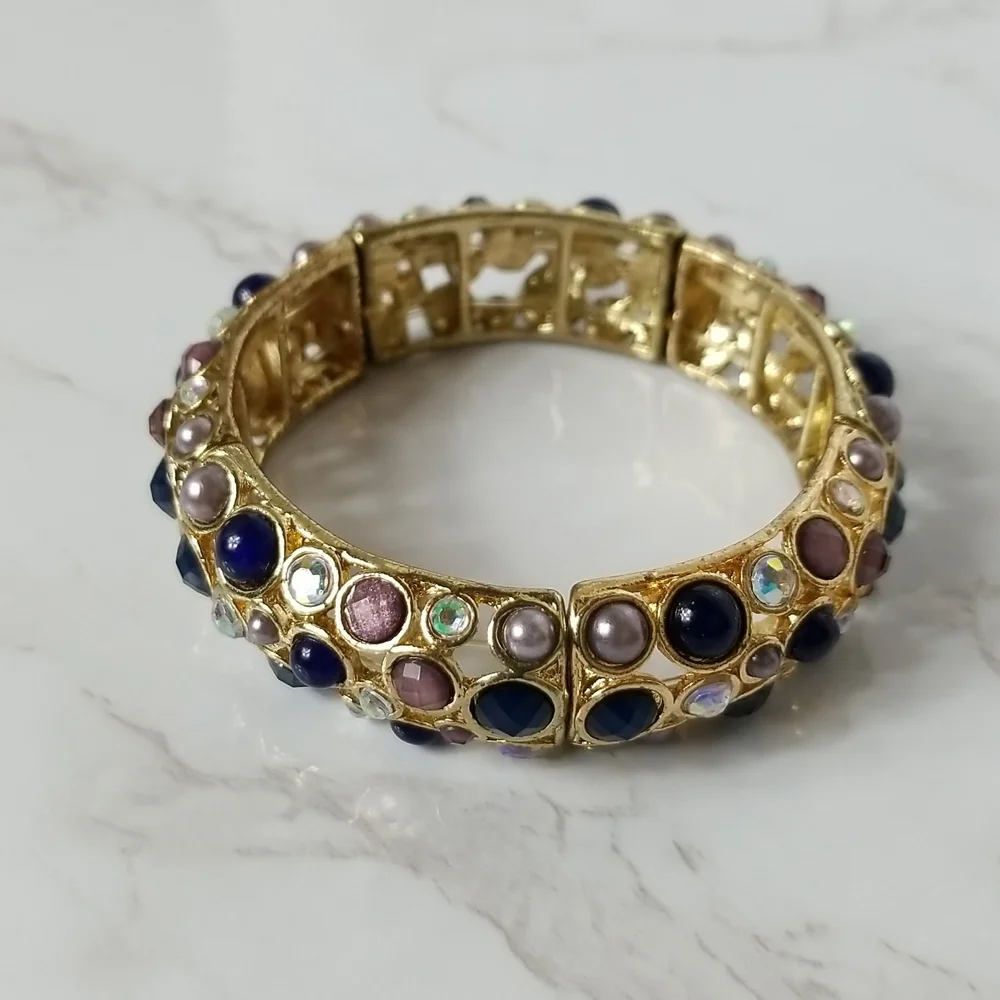 Gold tone and multi colored stone Bracelet and Earring Set